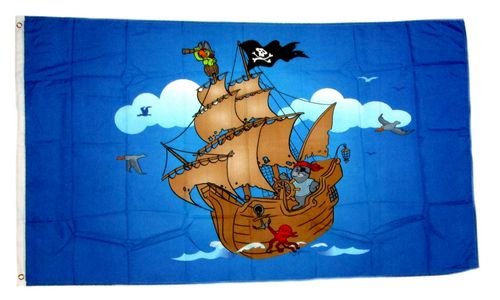 Fahne/Flagge Piratenschiff blau 60 x 90 cm von FahnenMax