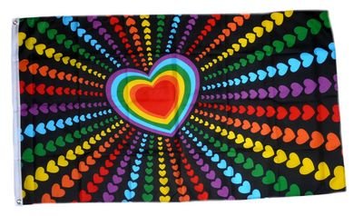 Fahne / Flagge Regenbogen Herz NEU 90 x 150 cm von FahnenMax