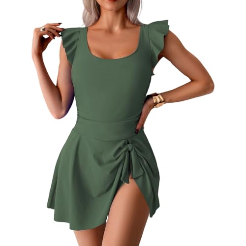 Fahoujs Frauen Flocken Um Einen Umgefahrenen Badeanzug 1 Stück Badeanzug Monokini Geschöpfte Nackenschwimmresse Mit Slips Swimwears Swimwears von Fahoujs