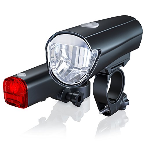 CSL - LED Fahrradlicht Set - StVZO zugelassen - Fahrradlampe Fahrradlicht Fahrradlampenset - Frontlicht und Rücklicht - batteriebetrieben - 30 Lux von CSL-Computer