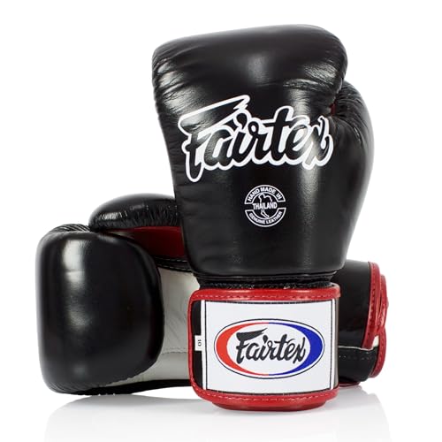 Fairtex BGV1 Muay Thai Boxtraining Sparring Handschuhe für Männer, Frauen, Kinder | MMA Handschuhe für Kampfsportarten | Hochwertige, leichte & stoßdämpfende Boxhandschuhe(14 oz-Schwarz/weiß/rot) von Fairtex