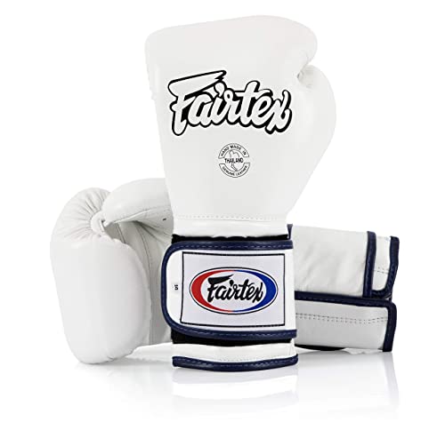 Fairtex BGV9 Muay Thai für Profiboxer & Trainer | Mexikanischer Stil für Schlagkräftige | MMA Handschuhe für Kampfsport | Leichte & stoßdämpfende Boxhandschuhe(14oz-Weiß/Blaue Rohrleitungen) von Fairtex