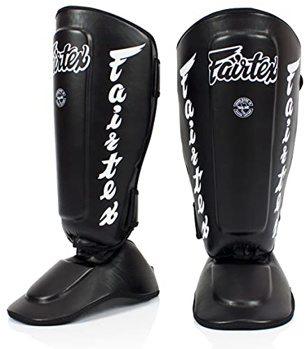 Fairtex SP7 Muay Thai Schienbeinschützer für Herren, Damen, Kinder | aus Syntek-Leder und hochwertig, leicht und langlebig | Abnehmbarer Schienbein- und Fußschutz(Extra Large-Schwarz) von Fairtex