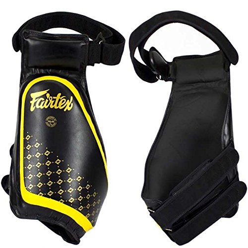 Fairtex Thigh Pads, TP4, schwarz-gelb, Low Kick Pratze Schutz Oberschenkel Pad von Fairtex
