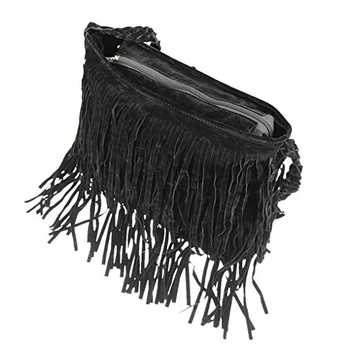 BXT FakeFace Handtasche mit Fransen, modisch, Leder, elegant, schwarz von FakeFace