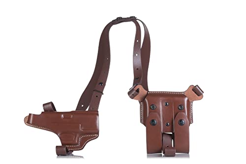 Multifit Leather horizontal Shoulder Holster Rig w/Double Ammo Pouch Brown Right Hand, Size 2229 von Falco Holsters