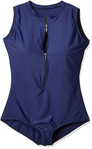 Sukumizu Badeanzug für Damen, mit verschlankendem Effekt, mit 2 Reißverschlüssen, mit Polser, sexy xl marineblau von Fallinoce