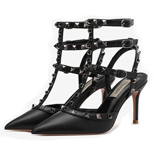 FamMe Damen-Pumps mit Nieten, spitzer Zehenbereich, Stiletto-Absatz, Nieten, T-Riemen, Knöchelriemen, Slingback-Sandalen, Lackleder, Hochzeits-Brautkleid-Schuhe,Schwarz,38 FamMe Damen-Pumps mit Nieten, spitzer Zehenbereich, Stiletto-Absatz, Nieten, T-Riemen, Knöchelriemen, Slingback-Sandalen, Lackleder, Hochzeits-Brautkleid-Schuhe,Schwarz,38 von FamMe