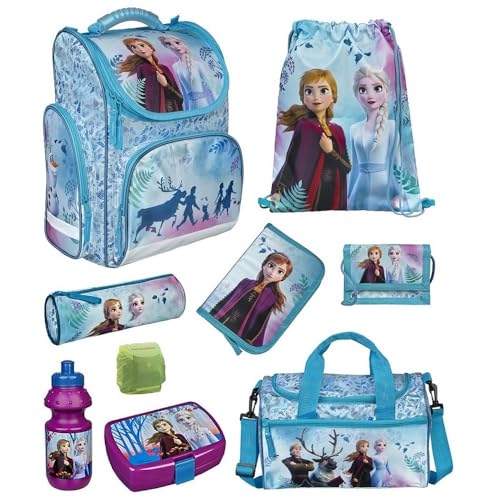 Familando Disney Eiskönigin Schulranzen 1. Klasse · ergonomischer Tornister für Mädchen · Frozen Schultasche im Set (9-teilig mit Sporttasche) von Familando
