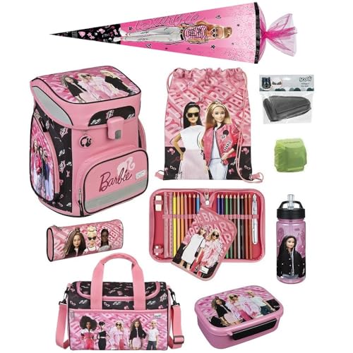 Familando Mädchen Schulranzen 1. Klasse · Scooli Easy FIT · ergonomischer Tornister · Schulranzen-Set für Mädchen (10-teilig mit Schultüte, Barbie Rosa/Pink) von Familando