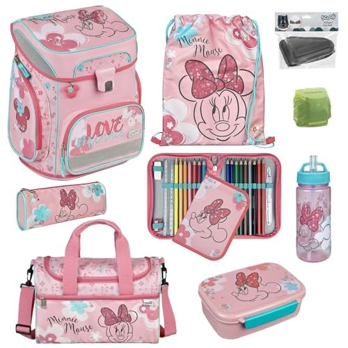 Familando Mädchen Schulranzen 1. Klasse · Scooli Easy FIT · ergonomischer Tornister · Schulranzen-Set für Mädchen (9-teilig mit Sporttasche, Disney Minnie Maus/Rosa) von Familando