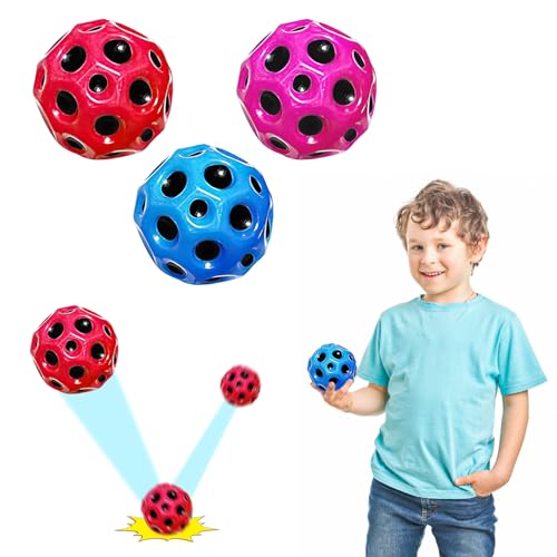 Famini Astro Jump Ball - 3er Set Moon Balls mit hoher Sprungkraft und knalligem Geräusch - 7cm Galaxy Mini Bouncy Bouncing Jumpball für Kinder im Freien - Spaceballs aus Gummi. von Famini