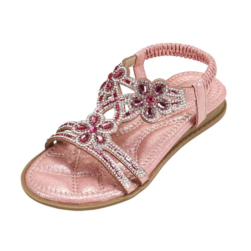 Sandalen weiß mädchen 34, Glitzer Sandalen Damen Sommer Elegant Flach Strass Schuhe Mädchen Sommerschuhe Frauen Bequem Weichen Sohlen Damensandalen Gummiband Slingback Sandaletten Strandschuhe von Famzuneu