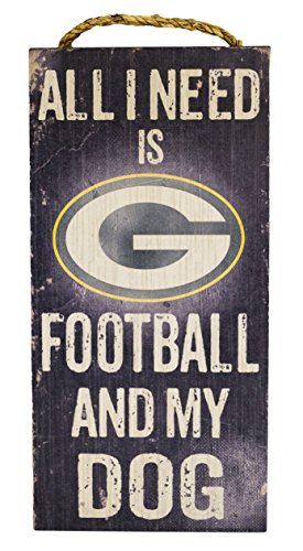 Green Bay Packers Holzschild "All I Need is Football and My Dog", 15,2 x 30,5 cm von Fan Creations