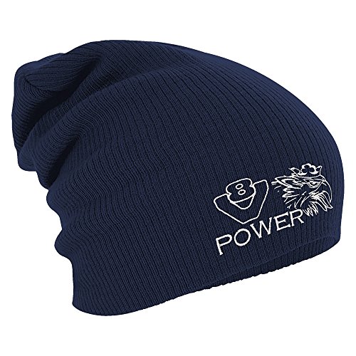 Fan-O-Menal Textilien Longbeanie Slouch-Beanie Wintermütze V8 Power Adler 54888 Farbe Navy von Fan-O-Menal Textilien