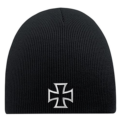 Fan-O-Menal Beanie-Mütze mit Einstickung - Kreuz - Wollmütze Wintermütze Strickmütze - 54559 schwarz von Fan-O-Menal