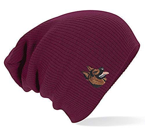 Longbeanie Slouch-Beanie Mütze mit Einstickung - Schäferhund - versch. Farben 54405 Farbe Bordeaux von Fan-O-Menal