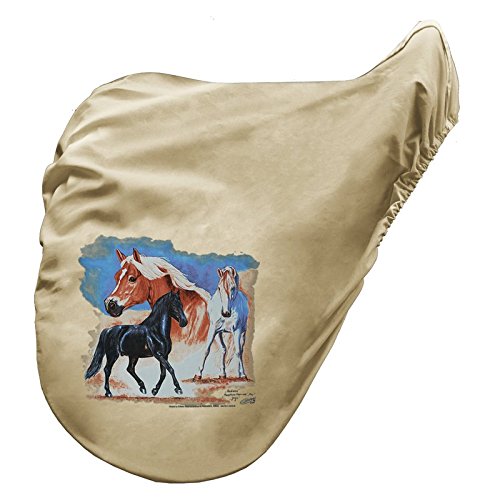 Sattelschoner Sattelbezug mit Aufdruck - Horse Pferde Roma Trio - 07063 beige - Kollektion Bötzel von Fan-O-Menal