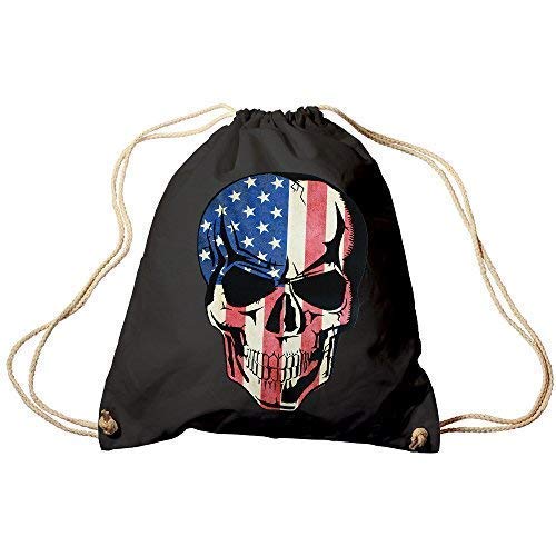 Trend-Bag Turnbeutel Sporttasche Rucksack mit Print - USA Skull Totenkopf - TB653111 Farbe schwarz von Fan-O-Menal