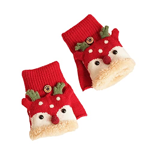 Fannyfuny Strickhandschuhe Kinder Handschuhe Junge Mädchen Halbfinger Fäustlinge Flip-Top Winterhandschuhe mit Plüschfutter Herbst Winter Fingerhandschuhe Kinderhandschuhe Weiche Warme für 1-3 Jahre von Fannyfuny