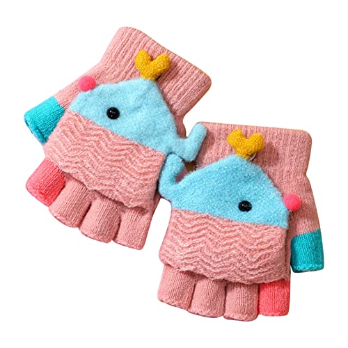 Fannyfuny Strickhandschuhe Kinder Handschuhe Junge Mädchen Halbfinger Fäustlinge Flip-Top Winterhandschuhe mit Plüschfutter Herbst Winter Fingerhandschuhe Kinderhandschuhe Weiche Warme für 1-3 Jahre von Fannyfuny