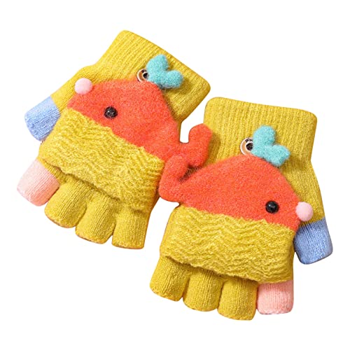 Fannyfuny Strickhandschuhe Kinder Handschuhe Junge Mädchen Halbfinger Fäustlinge Flip-Top Winterhandschuhe mit Plüschfutter Herbst Winter Fingerhandschuhe Kinderhandschuhe Weiche Warme für 1-3 Jahre von Fannyfuny