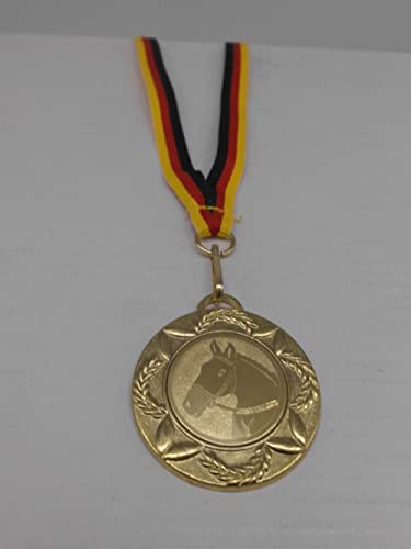Fanshop Lünen Reiten 10 Stück Medaillen - aus Metall 40mm - mit einem Emblem, 25 mm - Pferde - Reitsport - inkl. Medaillen Band Farbe: Gold - mit Emblem 25mm - Turnier - (9125) von Fanshop Lünen