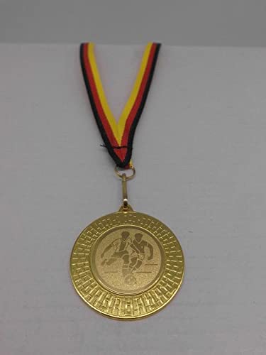 Fanshop Lünen Fußball 1 Stück Medaillen aus Stahl 40mm / Gold - inkl. Medaillen-Band - mit einem Emblem, 25mm - Fussball (9285) von Fanshop Lünen