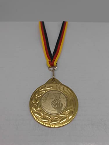Fanshop Lünen Handball 20 Stück Medaillen aus Stahl 45mm / Gold - inkl. Medaillen-Band - mit Emblem, 25mm Turnier (9292) von Fanshop Lünen