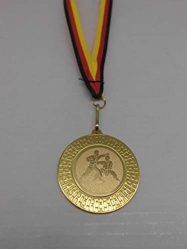 Fanshop Lünen Karate 10 Stück Medaillen aus Stahl 40mm - Kampfsport - Taekwondo - inkl. Medaillen-Band - Farbe: Gold - mit Emblem, 25mm - Turnier - (9285) von Fanshop Lünen