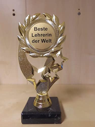 Fanshop Lünen Pokal Geschenk Beste Lehrerin der Welt - Geburtstag - Sportpokal - Gr. 19,5 cm, (Gold) - Trophäe - Pokale - mit Gravur - (A322) von Fanshop Lünen