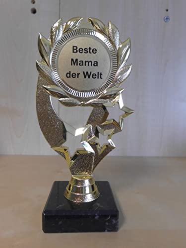 Fanshop Lünen Pokal Geschenk Beste Mama der Welt - Geburtstag - Sportpokal - Gr. 19,5 cm, (Gold) - Trophäe - Pokale - mit Gravur - (A322) - von Fanshop Lünen