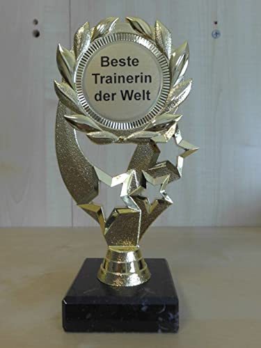 Fanshop Lünen Pokal Geschenk Beste Trainerin der Welt Geburtstag - Gr. 19,5 cm, (Gold) - Trophäe - Pokale - mit Gravur - (A322) von Fanshop Lünen