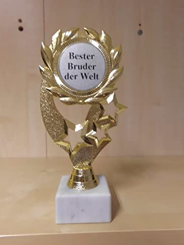 Fanshop Lünen Pokal Geschenk Bester Bruder der Welt - Geburtstag - Sportpokal - Gr. 19,5 cm, (Gold) - Trophäe - Pokale - mit Gravur - (A1) von Fanshop Lünen
