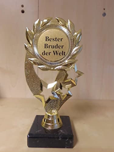 Fanshop Lünen Pokal Geschenk Bester Bruder der Welt - Geburtstag - Sportpokal - Gr. 19,5 cm, (Gold) - Trophäe - Pokale - mit Gravur - (A322) von Fanshop Lünen