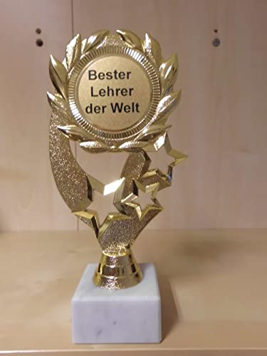 Fanshop Lünen Pokal Geschenk Bester Lehrer der Welt - Geburtstag - Sportpokal - Gr. 19,5 cm, (Gold) - Trophäe - Pokale - mit Gravur - (A1) von Fanshop Lünen
