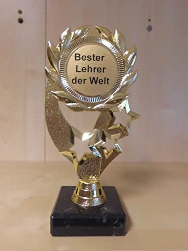 Fanshop Lünen Pokal Geschenk Bester Lehrer der Welt - Geburtstag - Sportpokal - Gr. 19,5 cm, (Gold) - Trophäe - Pokale - mit Gravur - (A322) von Fanshop Lünen
