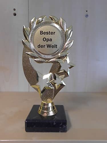 Fanshop Lünen Pokal Geschenk Bester Opa der Welt - Geburtstag - Gr. 19,5 cm, (Gold) - Trophäe - Pokale - mit Gravur - (A322) von Fanshop Lünen