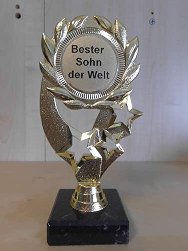 Fanshop Lünen Pokal Geschenk Bester Sohn der Welt - Geburtstag - Sportpokal - Gr. 19,5 cm, (Gold) - Trophäe - Pokale- mit Gravur - (A322) von Fanshop Lünen
