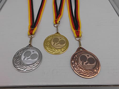 Fanshop Lünen Tischtennis 3 Stück Medaillen aus Stahl 40mm - Gold Silber Bronze - TT - Medaillenset - Emblem 25mm - mit Band-Emblem - Turnier - (9283) von Fanshop Lünen
