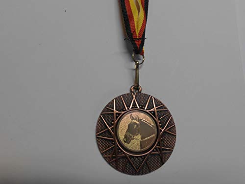 Reiten 1 Stück Medaillen aus Metall 50mm - mit einem Emblem, 25mm - Reitsport - Pferde - Reiter - Dressur - inkl. Medaillen-Band - Farbe: Bronce - mit Alu Emblem 25mm - (e225) von Fanshop Lünen
