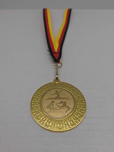 Turnen 10 Stück Medaillen aus Stahl 40mm - mit einem Emblem - Bodenturnen - inkl. Medaillen-Band - Farbe: Gold - Emblem 25mm - Turnier (9285) von Fanshop Lünen