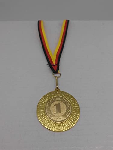 Zahlen 1 Stück Medaillen - aus Stahl 40mm - Zahl - 1." - inkl. Medaillen-Band - Farbe: Gold - Emblem 25mm - (9285) von Fanshop Lünen