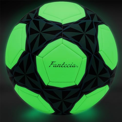 Fantecia Leuchtender Fußball Größe 5 mit Pumpe, Leder Fussball Leuchtend im Dunkeln, Indoor Outdoor Bright Fußball Ball von Fantecia