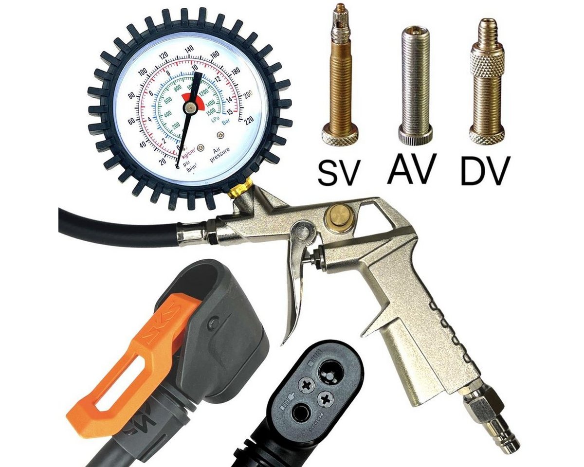 Fantic26 Fahrradpumpe Reifenfüller Luftpistole mit SKS Auto / SV Ventil Manometer pumpe von Fantic26