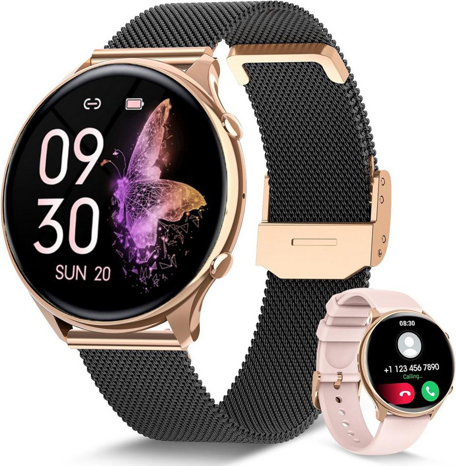 Fanttik Smartwatch Damen mit Telefonfunktion Smartwatch (3.53 cm/1,39 " Zoll, HD Touchscreen) Fitness Tracker Uhr mit 120+Sportmodi, mit 2 Kombinationen von Armbändern, Fitnesstracker mit IP68/Herzfrequenz/SpO2/BlutdruckEchtzeitüberwachung von Fanttik