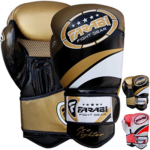 Farabi Boxing Gloves for Training Punching Sparring (Black/Gold, 10-oz) von Farabi Sports