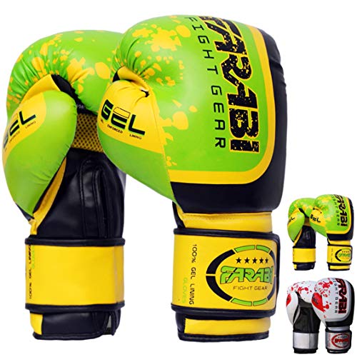 Farabi Boxing Gloves for Training Punching Sparring (Green Gell, 10-oz) von Farabi Sports