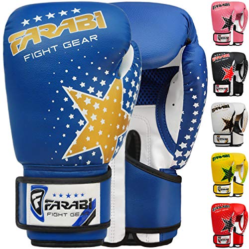Farabi Kinder Boxhandschuhe 6-Unzen, Kickboxen Muay Thai Training MMA Sparring Handschuhe, Beste Handschuhe für das Training auf Boxsack, Fokus Pads Übung (Blue, 6-oz) von Farabi Sports