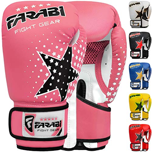 Farabi Kinder Boxhandschuhe 6-Unzen, Kickboxen Muay Thai Training MMA Sparring Handschuhe, Beste Handschuhe für das Training auf Boxsack, Fokus Pads Übung (Pink, 6-oz) von Farabi Sports